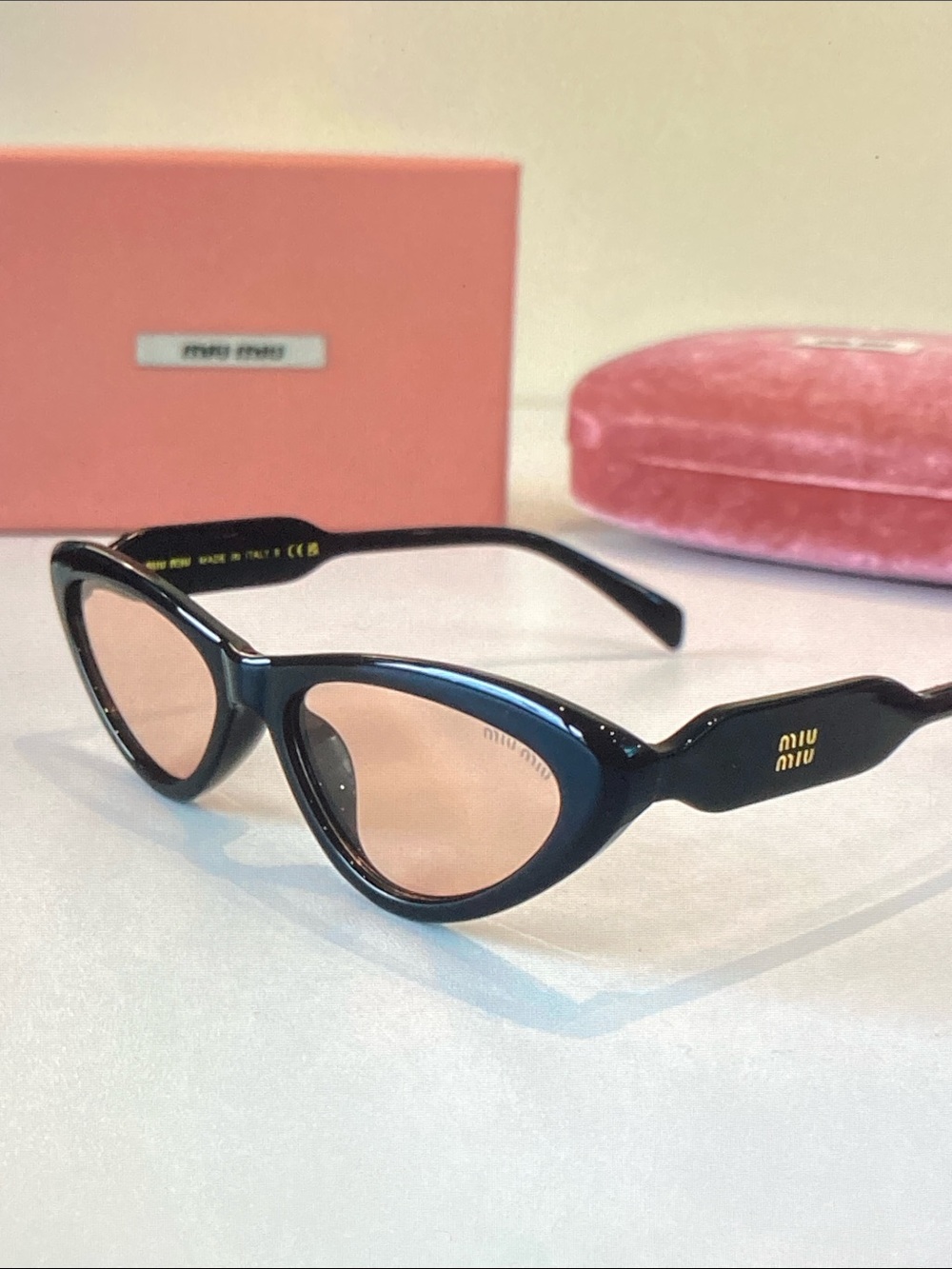 Miu Miu Cat-Eye Sunglasses Black Frame Light Tint Fashion Shades